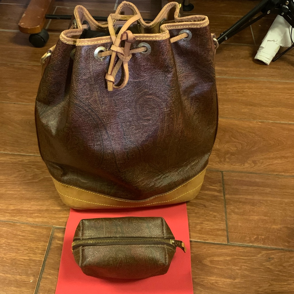 Etro Paisley Canvas Bucket Bag And Bonus Cosmetic Bag Pouch